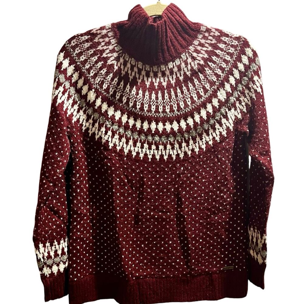 Eddie Bauer Vintage‎ Wool Blend Cranberry Fair Isle Sweater Women’s sz small